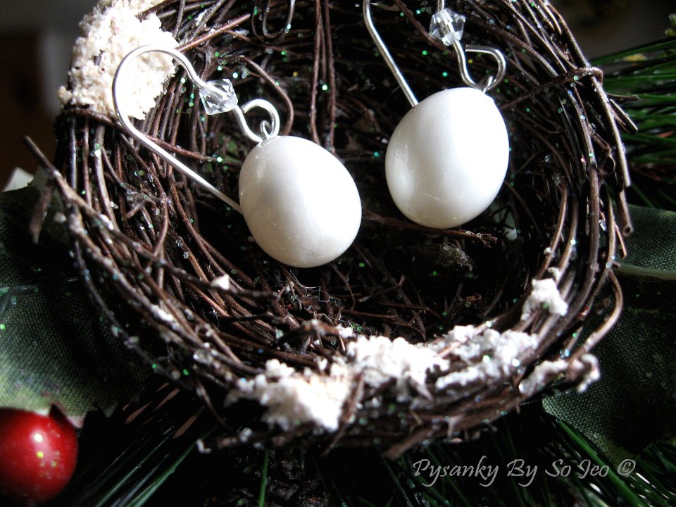 Tiny Finch Egg Pearl Earrings Pysanky Jewelry by So Jeo